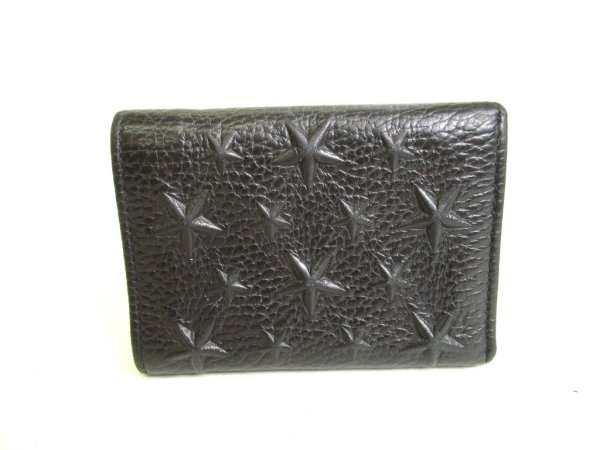 Photo2: Jimmy Choo Embossed Stars Black Leather Trifold Wallet Compact Wallet #9278