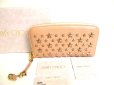 Photo1: Jimmy Choo Metal Stars Bullet Pink Leather Round Zip Wallet FILIPA #9283 (1)