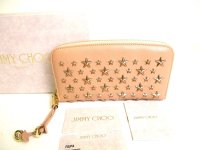 Jimmy Choo Metal Stars Bullet Pink Leather Round Zip Wallet FILIPA #9283
