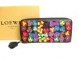 Photo1: LOEWE Limited Edition Black Leather Flower Motif Round Zip Wallet #9287 (1)