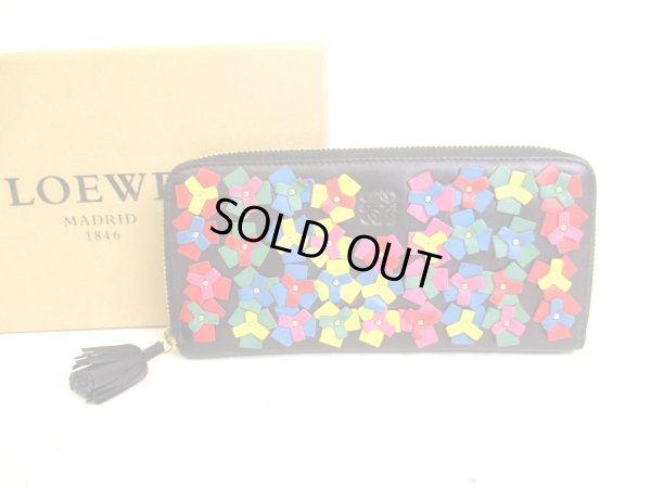 Photo1: LOEWE Limited Edition Black Leather Flower Motif Round Zip Wallet #9287