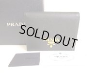 PRADA Saffiano Metal Black Leather Bifold Wallet Compact Wallet #9293