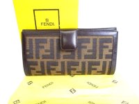 FENDI Zucca Canvas Brown Leather Bifold Long Wallet Flap Wallet #9296