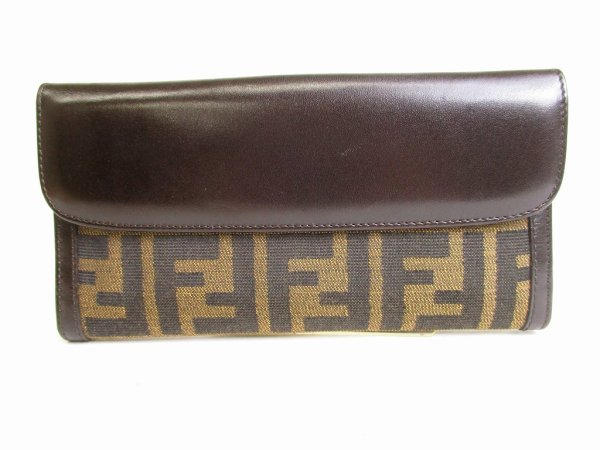 Photo2: FENDI Zucca Canvas Brown Leather Bifold Long Wallet Flap Wallet #9296