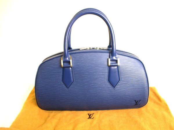 Photo1: LOUIS VUITTON Epi Blue Leather Silver H/W Hand Bag Purse Jasmine #9297