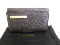 Cartier Santos Black Leather 6 Pics Key Cases #9298