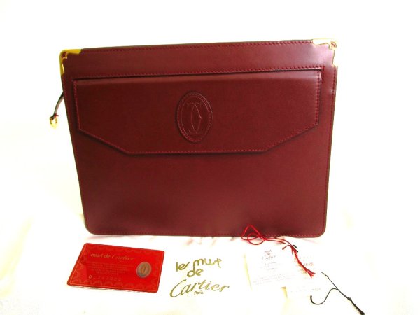 Photo1: Cartier Bordeaux Leather Must de Cartier A5 Document Case Clutch Bag #9301