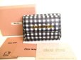 Photo1: miumiu Black White Madras Leather Trifold Wallet Compact Wallet #9307 (1)