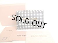 miumiu Black White Madras Leather Trifold Wallet Compact Wallet #9307