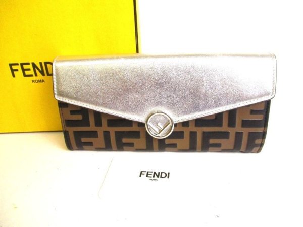 Photo1: FENDI Silver Leather Silver Plated H/W Flap Continental Wallet #9325