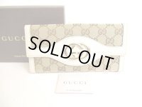 GUCCI GG Brown Canvas White Leather Soho Long Wallet #9335