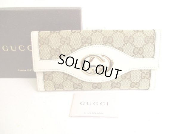 Photo1: GUCCI GG Brown Canvas White Leather Soho Long Wallet #9335