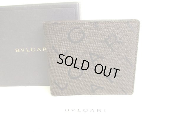 Photo1: BVLGARI Logo Dark Brown Canvas Black Leather Bifold Bill Wallet #9337