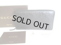 GUCCI Guccishima Black Leather Round Zip Long Wallet #9338