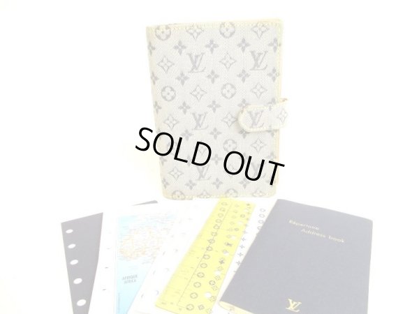 Photo1: LOUIS VUITTON Monogram Mini Blue Document Holders Small Ring Agenda Cover #9346