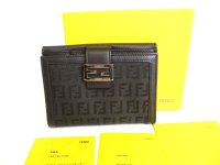 FENDI Zucca Canvas Black Canvas Leather Bifold Wallet Compact Wallet #9347