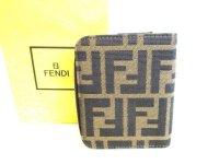 FENDI Zucca Khaki Canvas Brown Leather Bifold Wallet Compact Wallet #9348
