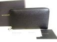 Photo1: BVLGARI BVLGARIBVLGARI Black Leather Round Zip Long Wallet #9354 (1)