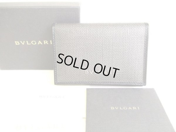 Photo1: BVLGARI Weekend Gray PVC Canvas Black Leather Business Card Case #9355