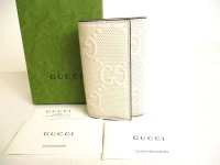 GUCCI GG embossed White Leather 6 Pics Key Case #9364