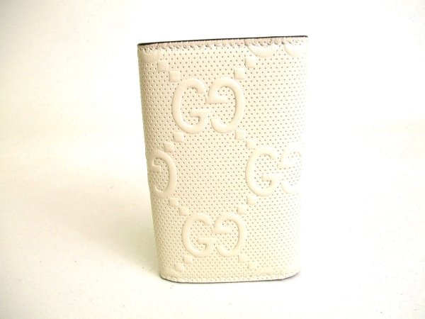 Photo2: GUCCI GG embossed White Leather 6 Pics Key Case #9364