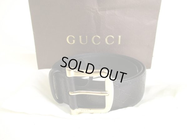 Photo1: GUCCI GG Guccissima Black Leather Belt Waist Size M #9365