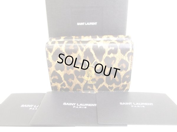 Photo1: Saint Laurent Paris YSL Leopard Leather Trifold Wallet Compact Wallet #9379