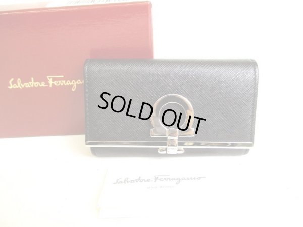 Photo1: Salvatore Ferragamo Gancini Black Leather Silver H/W 6Pics Key Case #9381