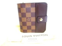 LOUIS VUITTON Damier Brown Leather Bifold Wallet Compact Zip #9382