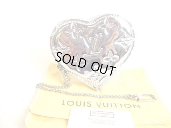 Photo1: LOUIS VUITTON Monogram Mirror Silver Leather Heart Coin Case Purse #9383