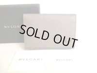 BVLGARI Gray Grain Calf Leather Business Card Case Card Holder #9385