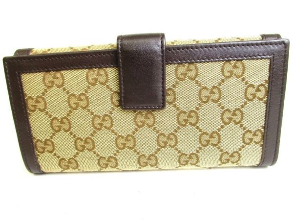 Photo2: GUCCI GG Brown Canvas Dark Brown Leather Soho Long Wallet #9390