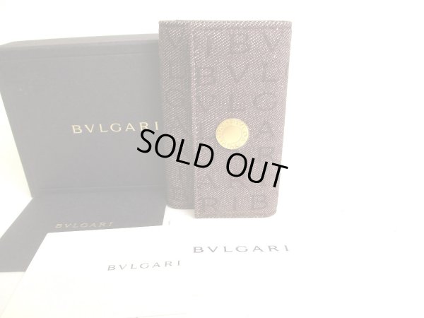 Photo1: BVLGARI Brown Denim Leather Logo Mania 6 Pics Key Cases #9391