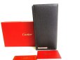 Photo1: Cartier Santos de Cartier Black Leather Bifold Long Wallet #9397 (1)