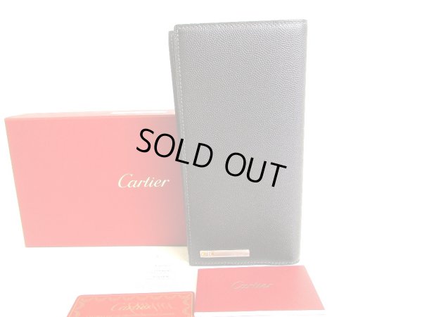 Photo1: Cartier Santos de Cartier Black Leather Bifold Long Wallet #9397