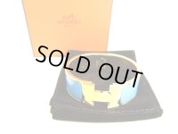 HERMES Gold Plated Light Blue Clic H Bracelet Bangle Small Size #9403