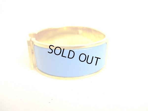 Photo2: HERMES Gold Plated Light Blue Clic H Bracelet Bangle Small Size #9403