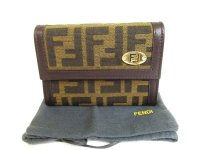 FENDI Zucca Canvas Brown Leather Trifold Wallet Compact Wallet #9405