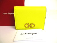 Salvatore Ferragamo Gancini Yellow Leather Gold H/W Bifold Wallet #9407
