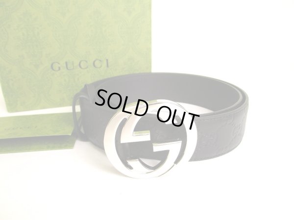Photo1: GUCCI Interlocking G Buckle GG Black Leather Belt Size M #9410