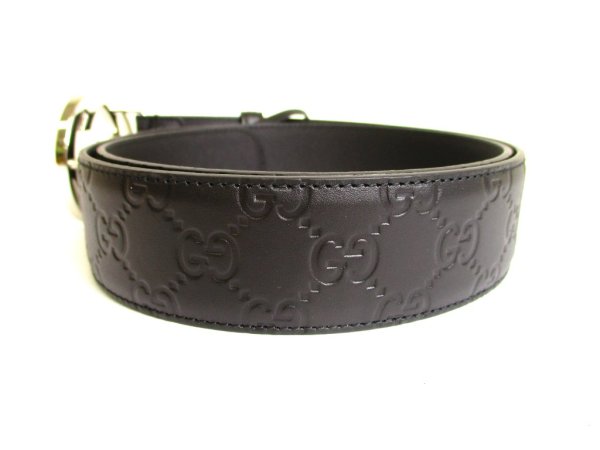 Photo2: GUCCI Interlocking G Buckle GG Black Leather Belt Size M #9410