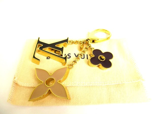 Photo1: LOUIS VUITTON Gold Bag Charm Key Holder Sac Fleures du monogram #9416