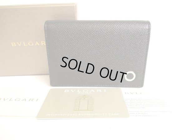 Photo1: BVLGARI Black Grain Calf Leather Business Card Case Card Holder #9418