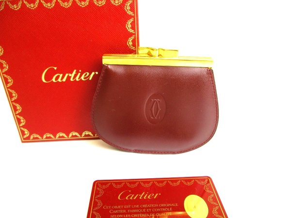 Photo1: Cartier Must de Cartier Bordeaux Leather Coin Purse #9419