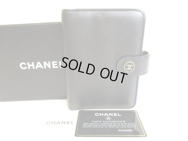 Photo1: CHANEL CC Logo Black Leather Document Holders Agenda PM #9420