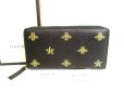 Photo1: GUCCI Black Leather Bee and Star Motif Round Zip Long Wallet #9427 (1)