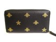 Photo2: GUCCI Black Leather Bee and Star Motif Round Zip Long Wallet #9427 (2)