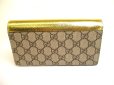 Photo2: GUCCI Double G GG PVC Canvas Gold Leather Bifold Long Flap Wallet #9429 (2)