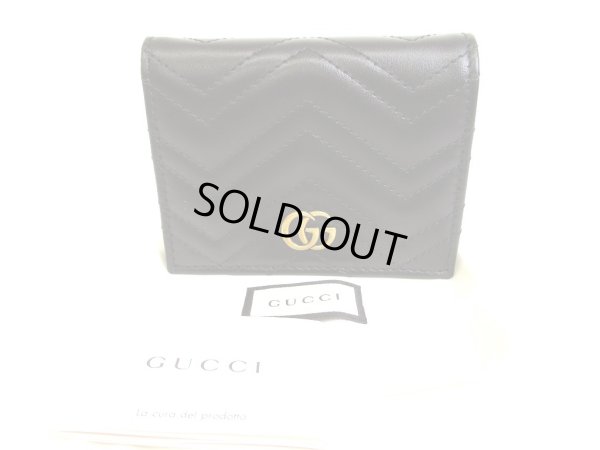 Photo1: GUCCI GG Marmont Black Leather Bifold Wallet Compact Wallet #9435