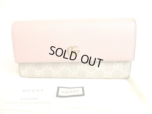 Photo1: GUCCI Double G GG Beige PVC Light Pink Leather Flap Long Wallet #9440